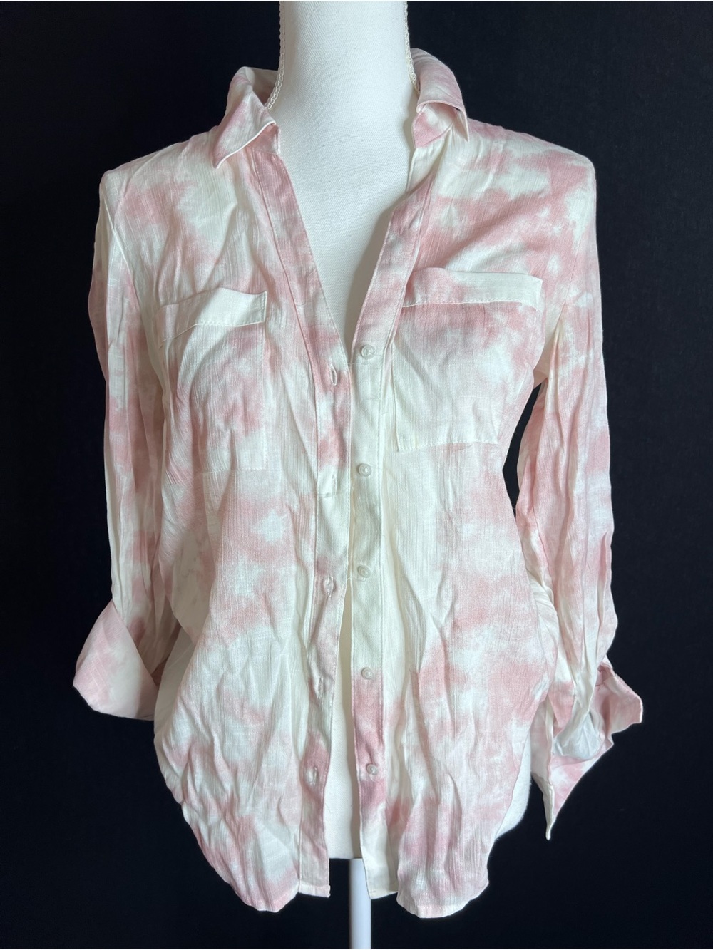 Candie's Pink and White Tie-Dye Button-Down Blouse